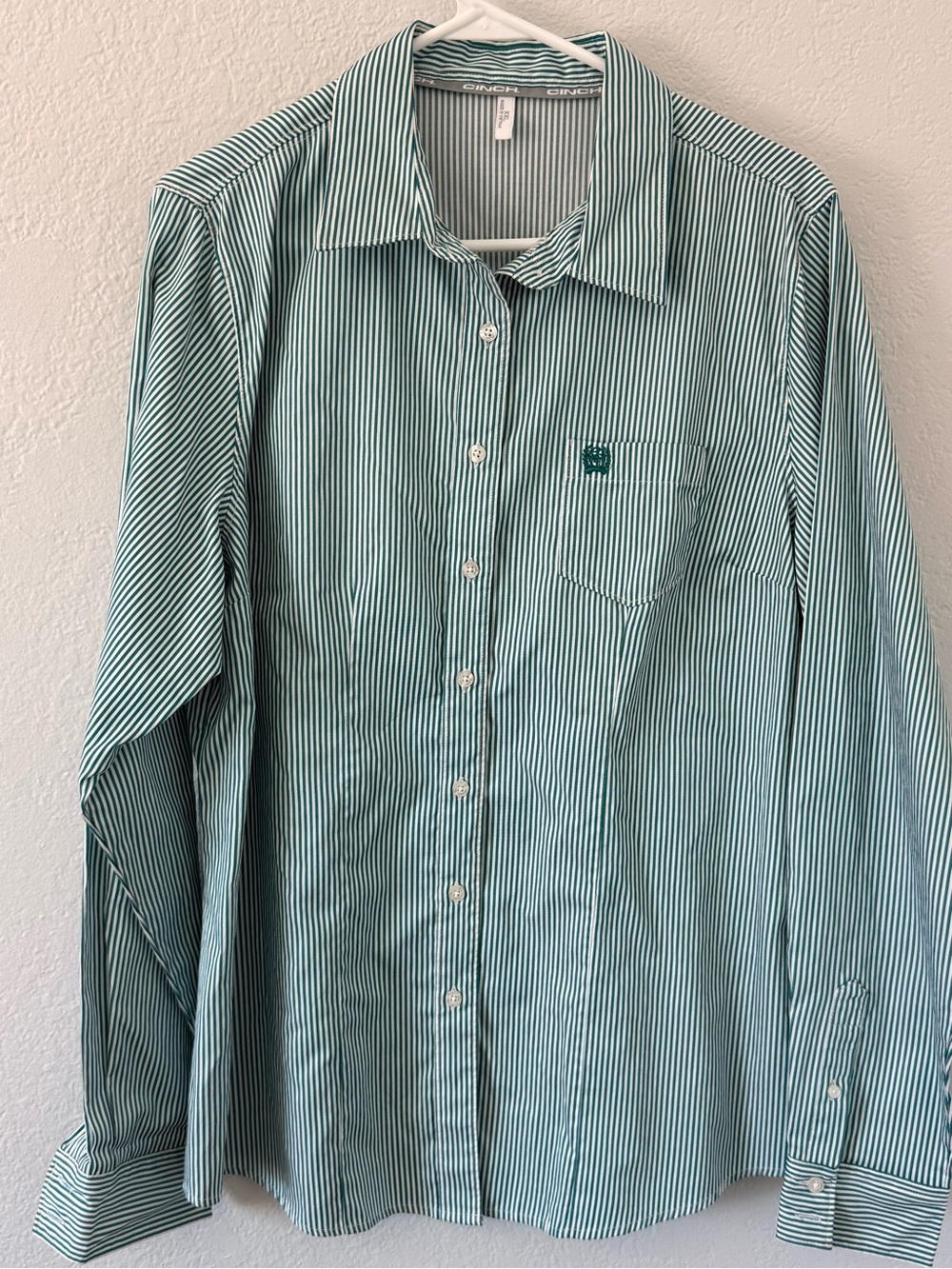 Cinch Teal and White Pinstripe Button-Down Shirt